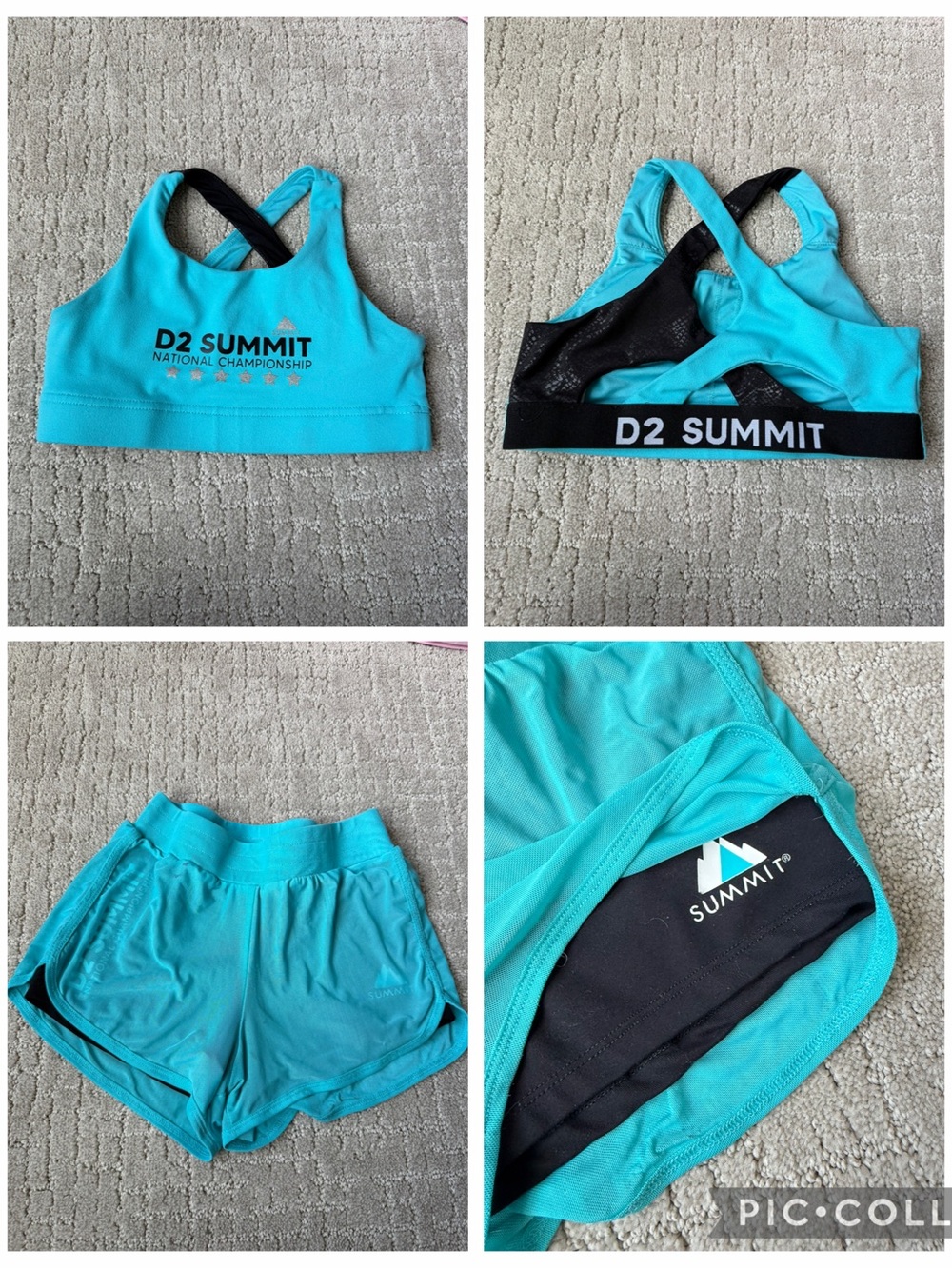 Varsity Cheer D2 Summit Sports Bra & Shorts Set Size YM Teal Black